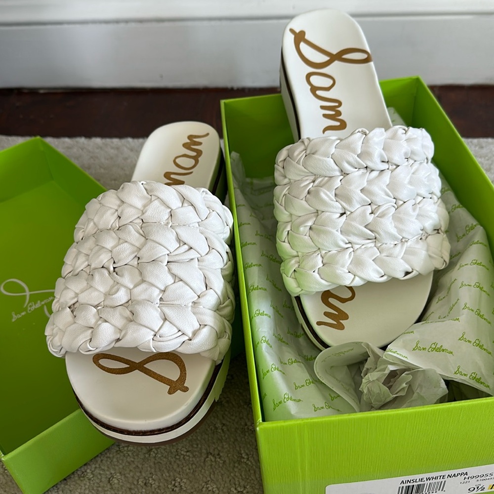 Sam Edelman White Woven Ainslie Slide Sandals 9.5